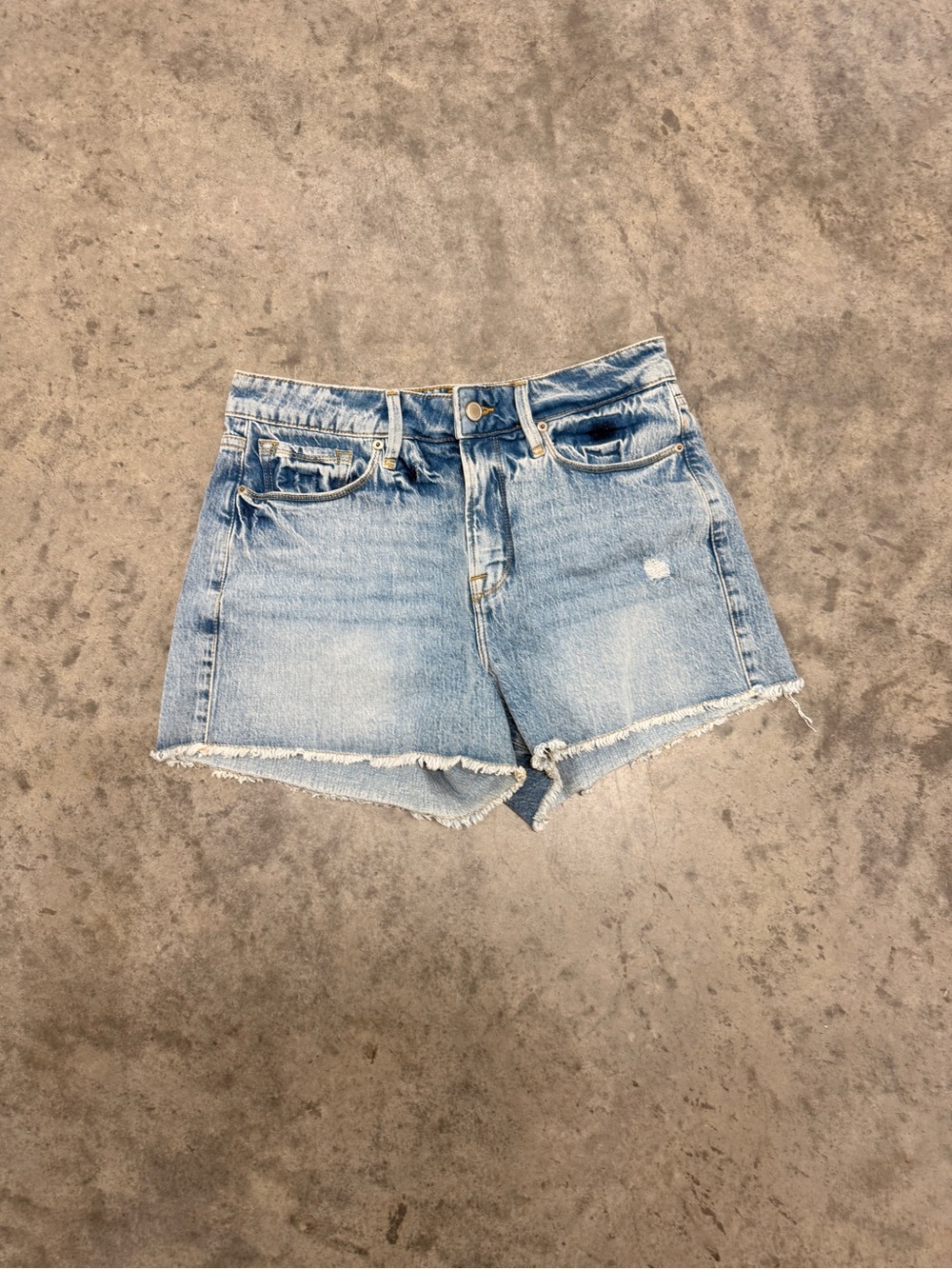 Good American Light Blue Distressed Denim Cutoff Shorts